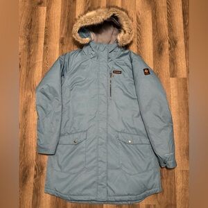 Columbia Suttle Mountain Long Insulated Omni Heat Hooded Coat Blue Women’s XL